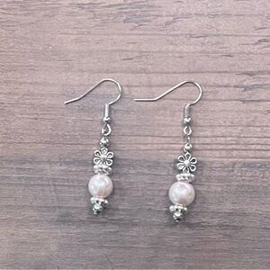 Elegant Silver and White Floral Earrings